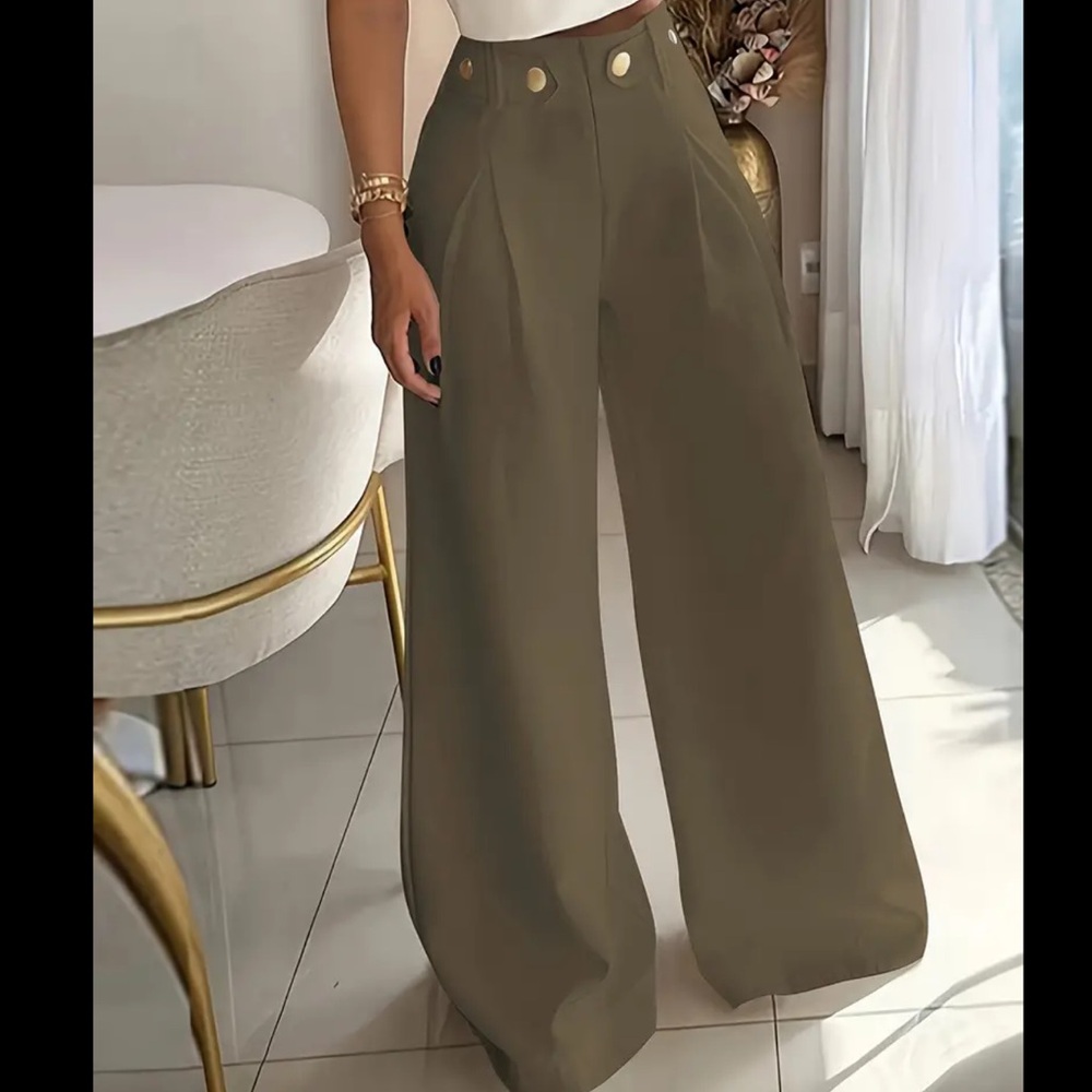 Coffee Colored Casual Loose Wide Leg Pants.